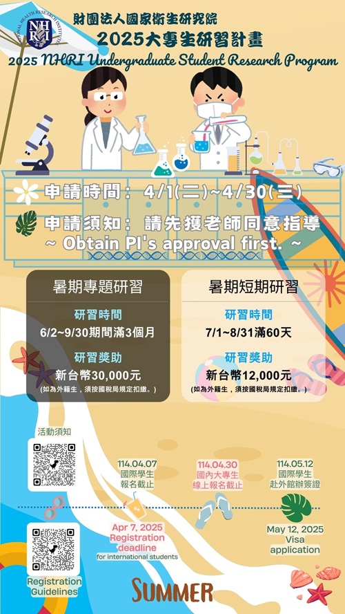 國家衛生研究院2025大專生研習計畫宣傳海報